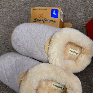 Dearfoams Woman's Memory Foam Clog Slippers Pile Cuff Lining Oatmeal L 9-10